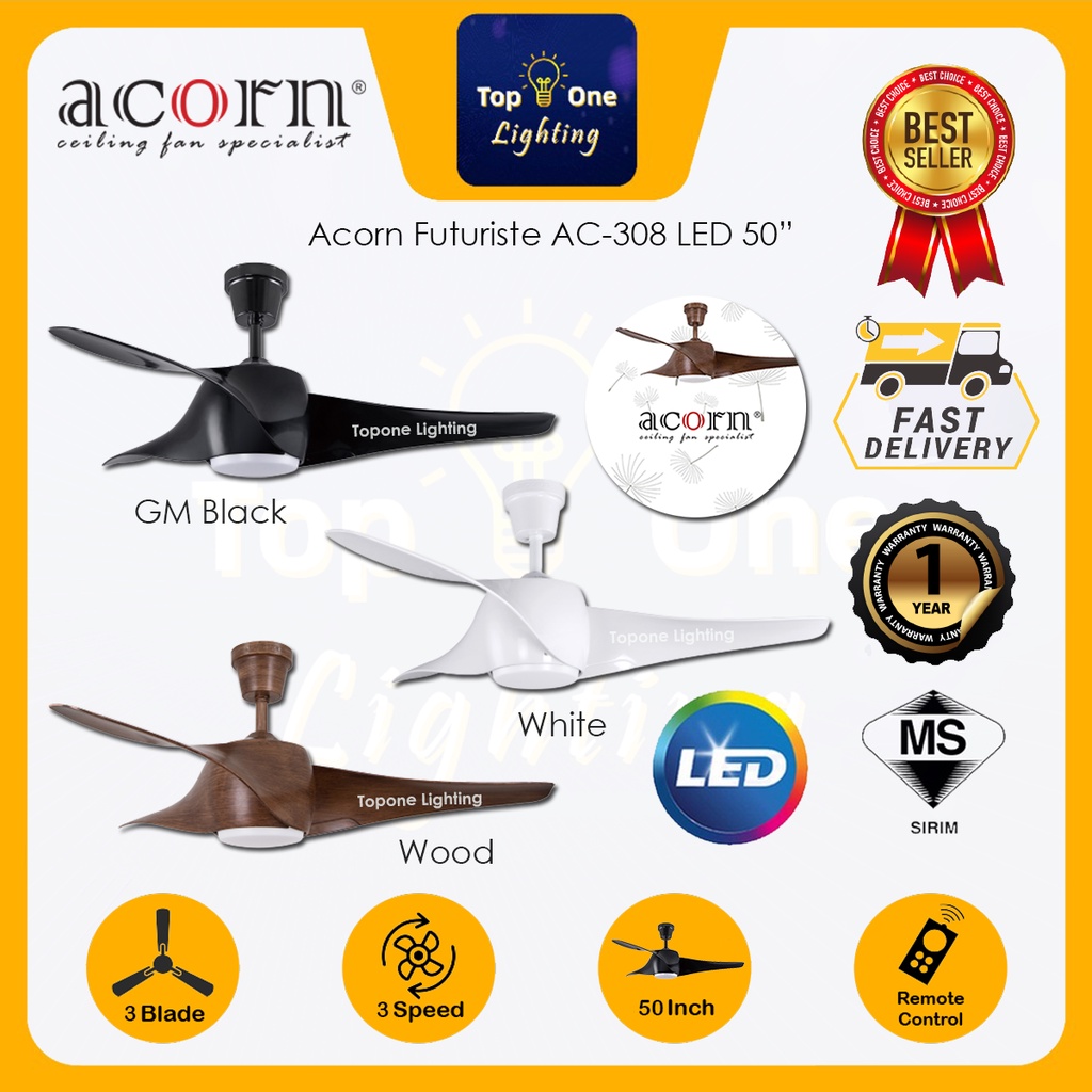 Acorn Futuriste AC308 LED 50" Eco Ceiling Fan DC Motor 3 Blades with 3