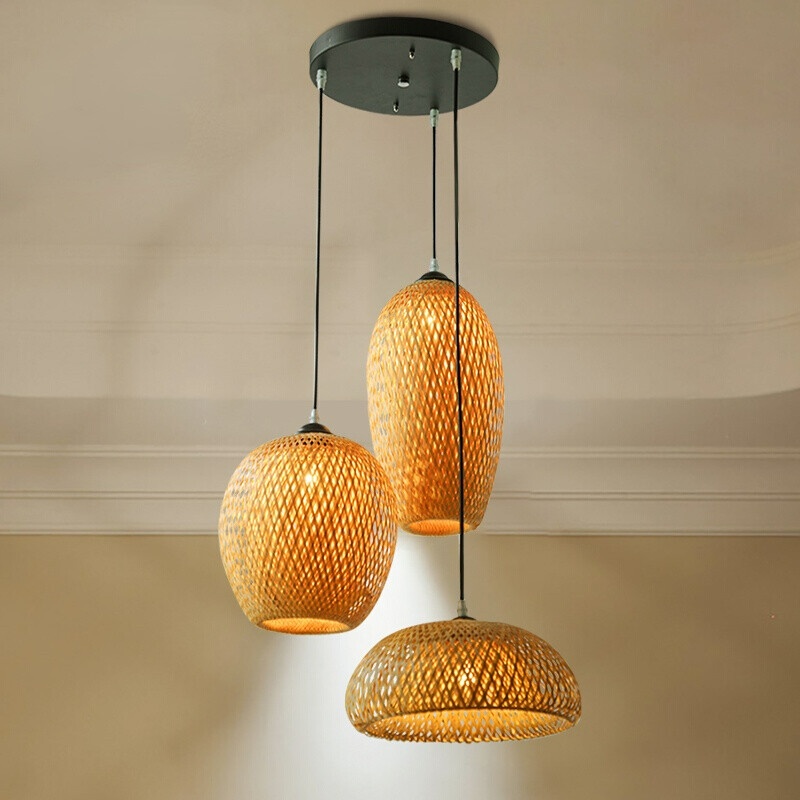 Bamboo Lantern Pendant Lamp, Retro Japanese Style Hanging Light Ceiling
