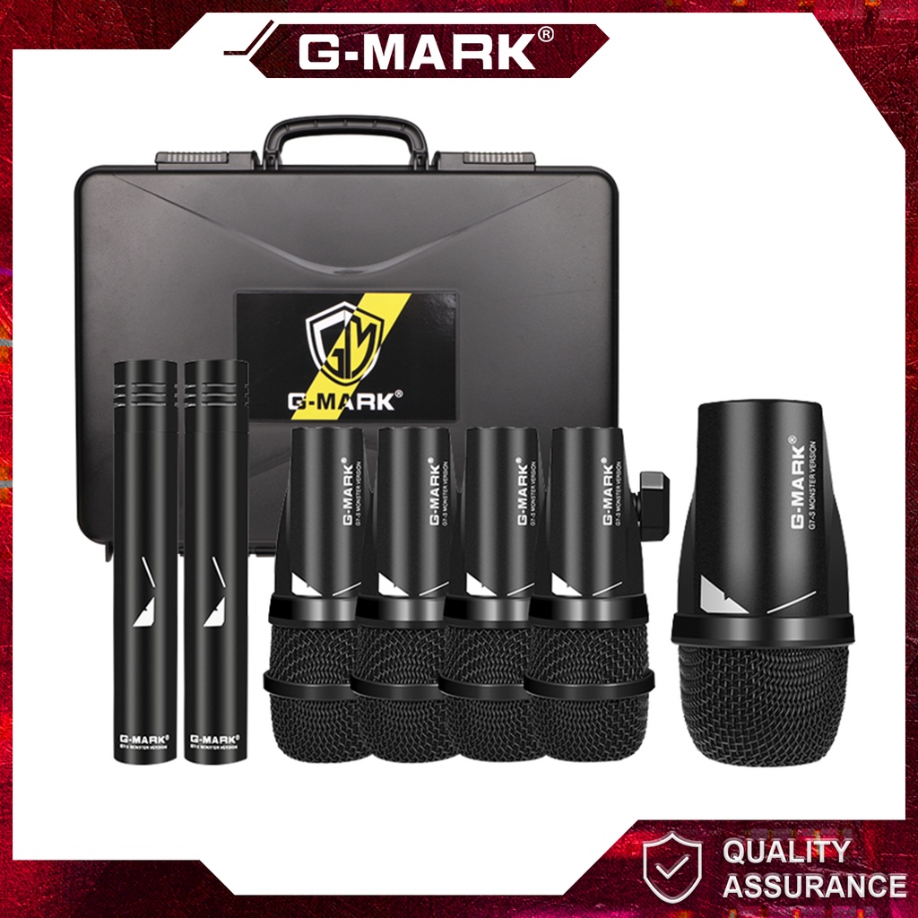 GMARK G7S 7Piece Wired Drum Mic Kit Dynamic Kick Bass Tom/Snare