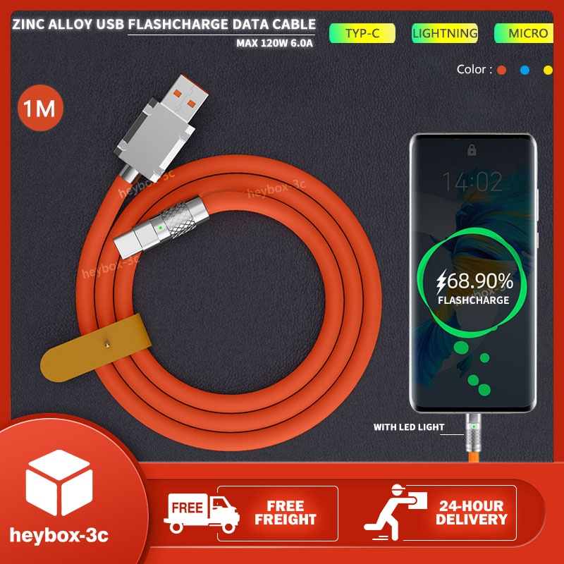 120W 6A Super Fast Charge Cable iPhone Liquid Silicone Cable Quick