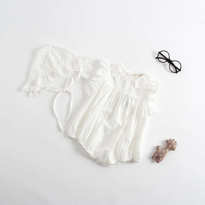 Angel White Embroidered Baby Girl Romper with Hat Shopee Malaysia
