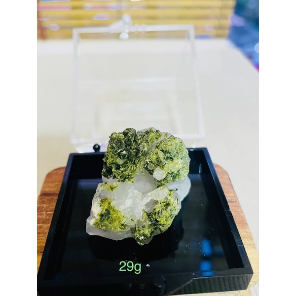 Natural Epidote coexist super7 crystal raw specimen in acrylic box 25g ...