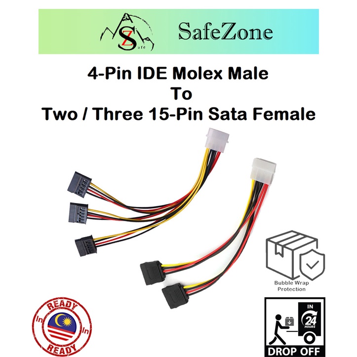 4-Pin IDE Molex to Three 15-Pin Sata Power Splitter Cable Adapter, PC ...