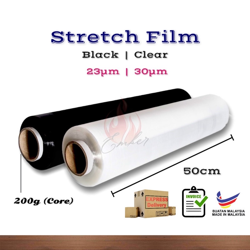 Wrapping Stretch Film Packaging Plastic Clear/ Black 50cm x 30Micron 2