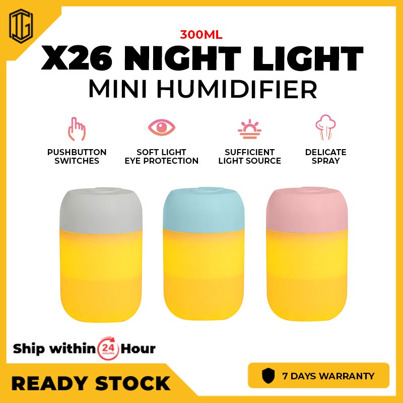 X26 300ML Night Light Mini Humidifier Push Button Switches Soft Light ...
