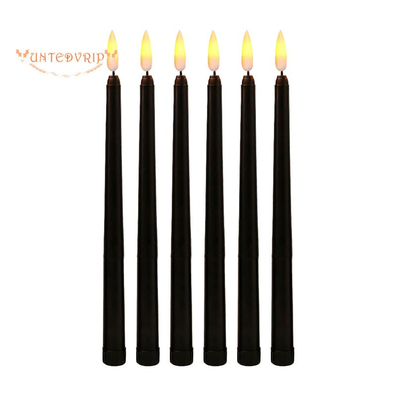 Pack of 6 Black LED Birthday Candles,Yellow Flameless Flickering