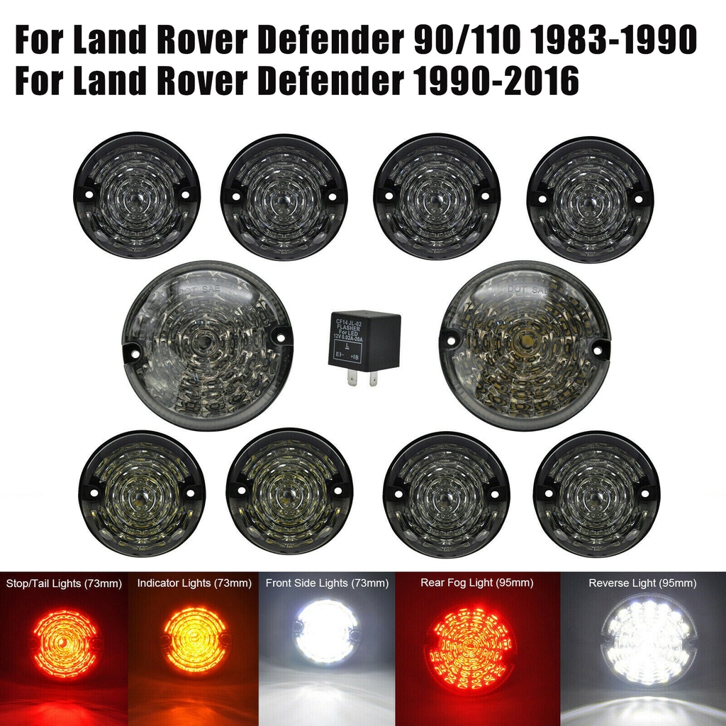 10pcs Rear Front Fog Lights Reversing Light Upgrade LED Smoked Lens for Land Rover Defender 1990