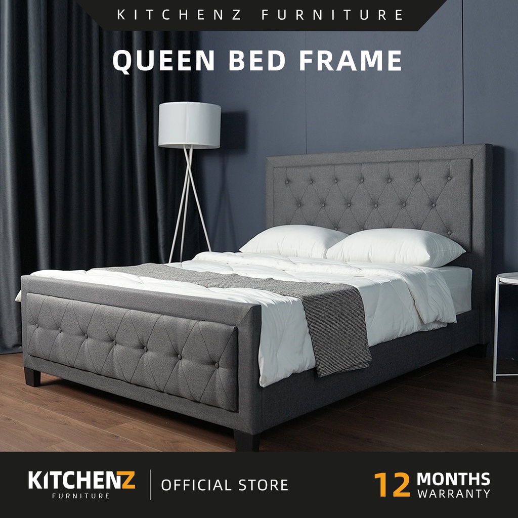 KitchenZ Sabah Divan Queen Size Bed Frame High Headboard Linen Fabric ...