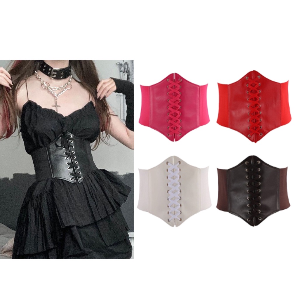 Women Waist Corset Belt Gothic Lace Up Female Wide PU Leather