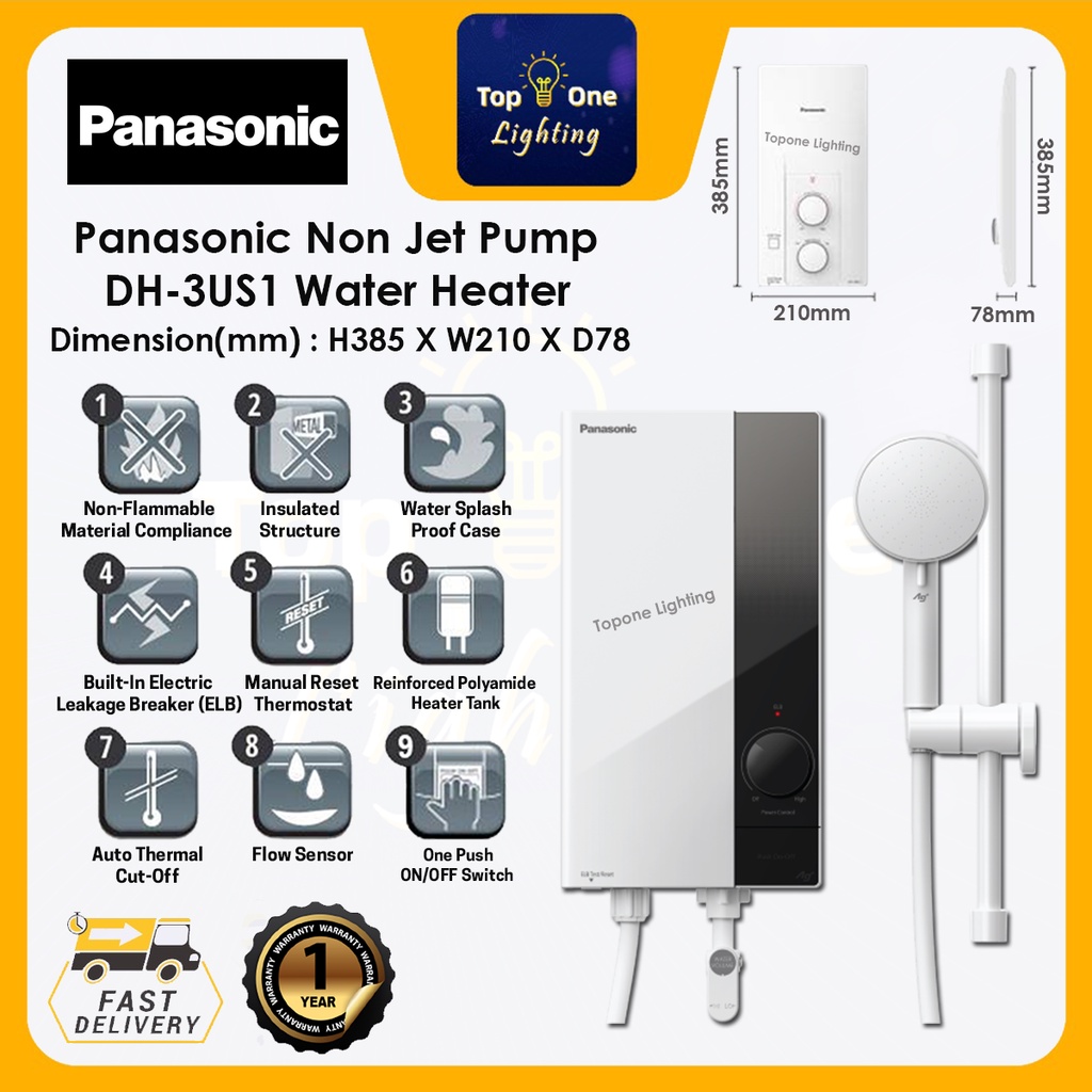 Panasonic Non Jet Pump U Series Water Heater DH3US1MW Instant Water