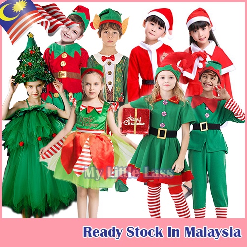 Christmas Family Elf Cosplay Costume Outfit Santa Claus Adult and Child
