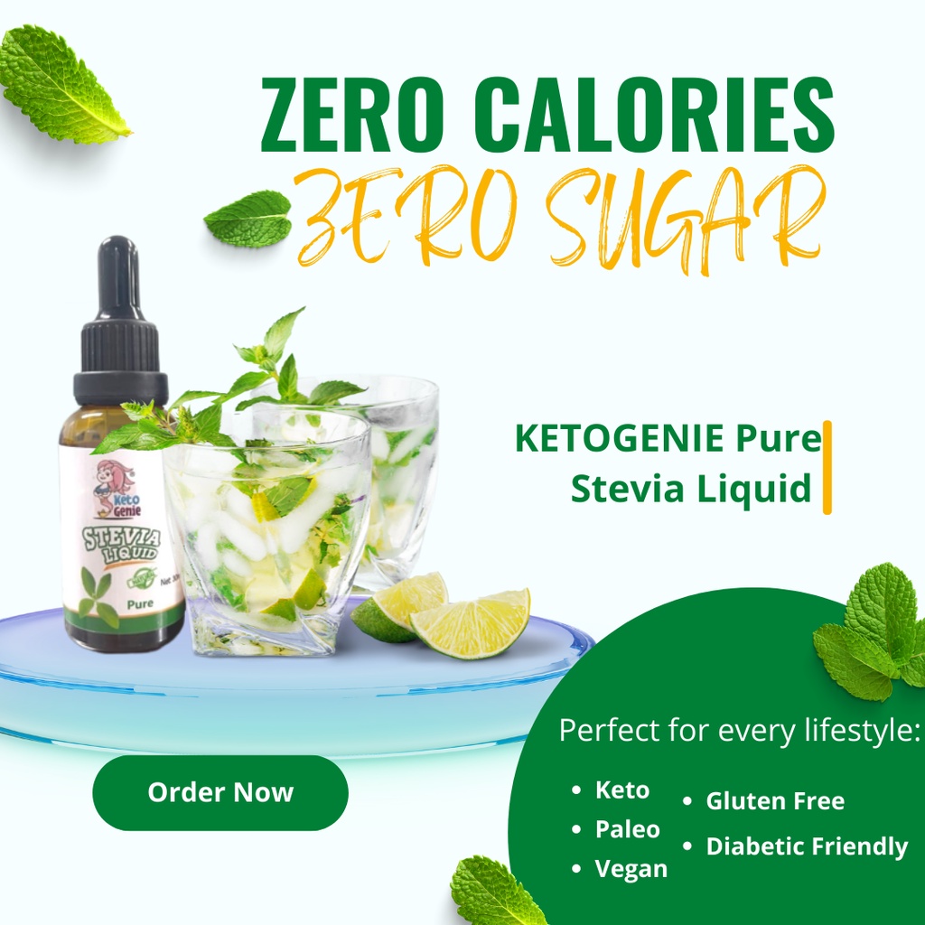 KETOGENIE Pure Stevia Liquid / Powder Halal, Vegan, Sugar Free, Low