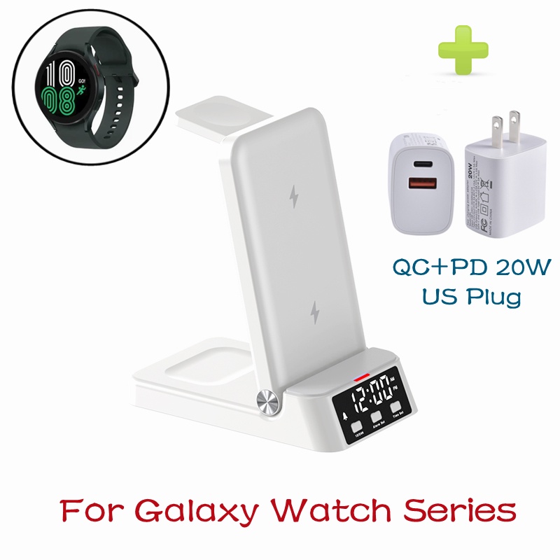 Alarm Clock 4 in 1 Folding QI Fast Wireless Charger Pad Station For