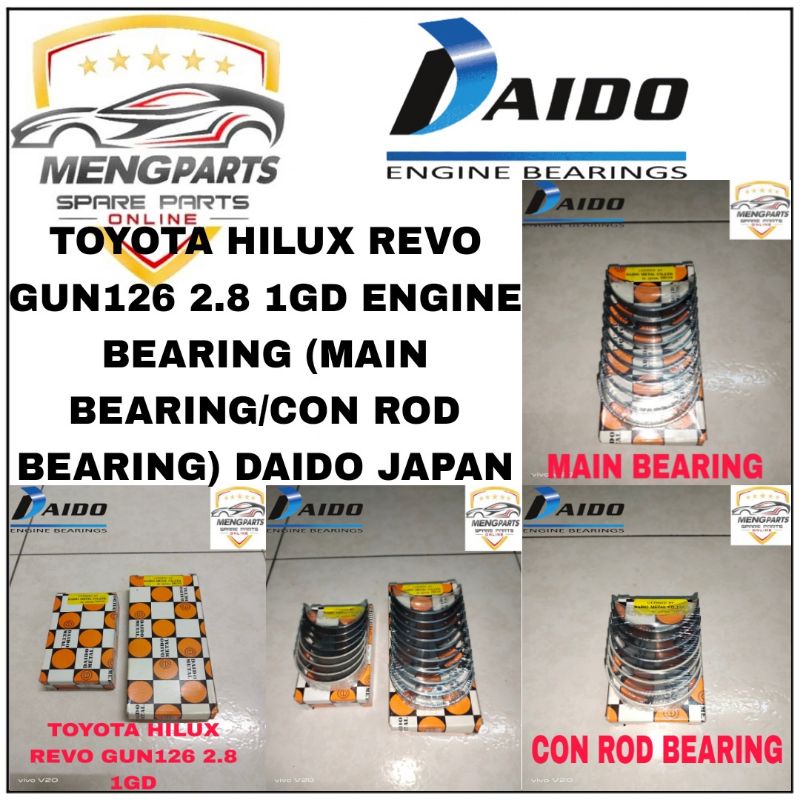DAIDO JAPAN HILUX REVO GUN126 2.8 1GD ENGINE BEARING ,MAIN BEARING STD ...