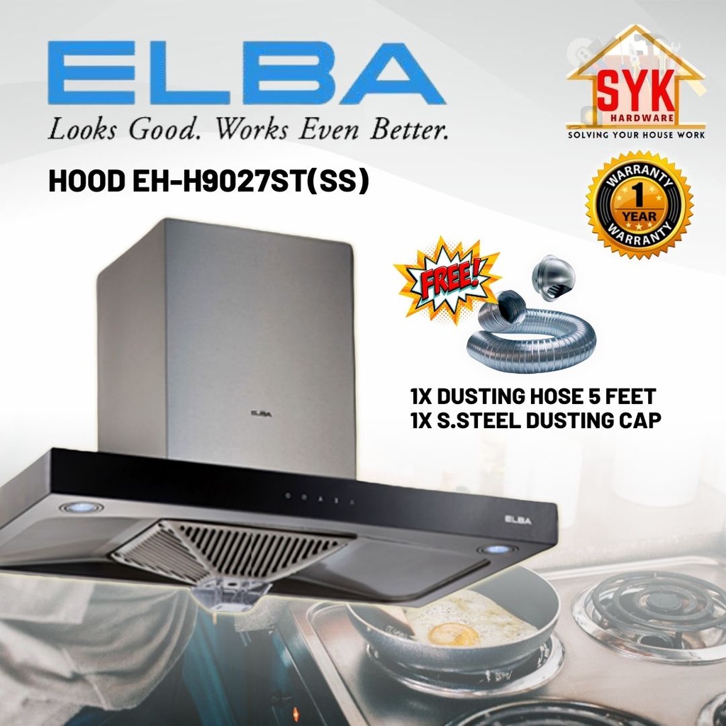 SYK ELBA Hood Elegante EHH9027ST(SS) Kitchen Cooker Hood + Glass Gas