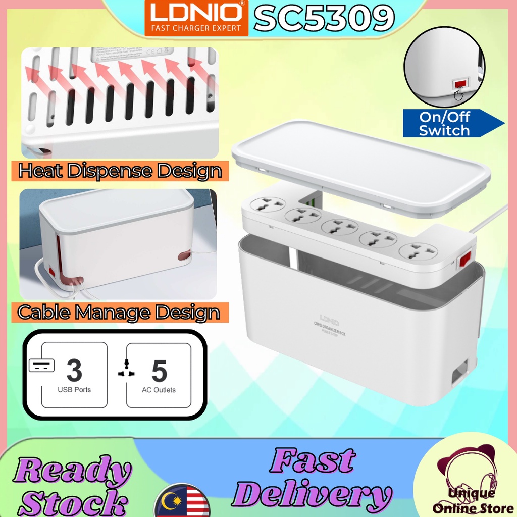 LDNIO SC5309 Cable Management Cord Power Strip Box Cable Organizer Box
