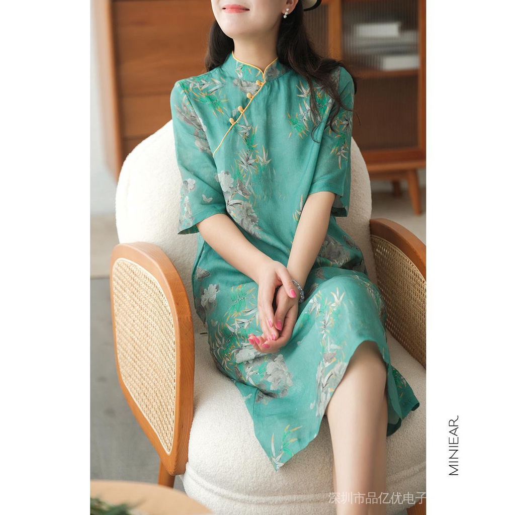 J105CNY Dress Chinese Style Improved Cheongsam Dress Cotton Linen Stand  Collar Buckle Literary Summer New Products | Shopee Malaysia