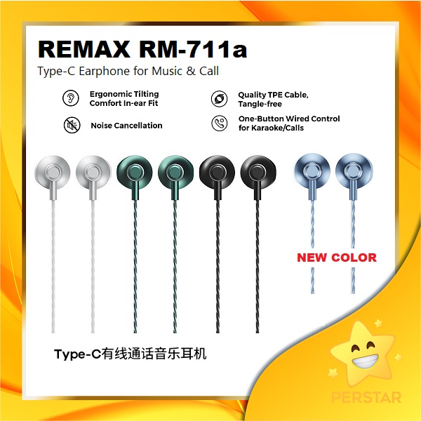 [ Original ] REMAX RM-711A Type-C Wired Earphone 360° Powerful Bass For ...