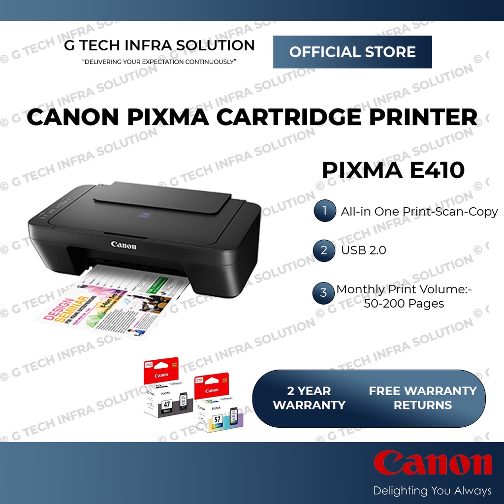 Canon PIXMA E410 AIO Low Cost Printer Canon PG47 CL57 Genuine Ink
