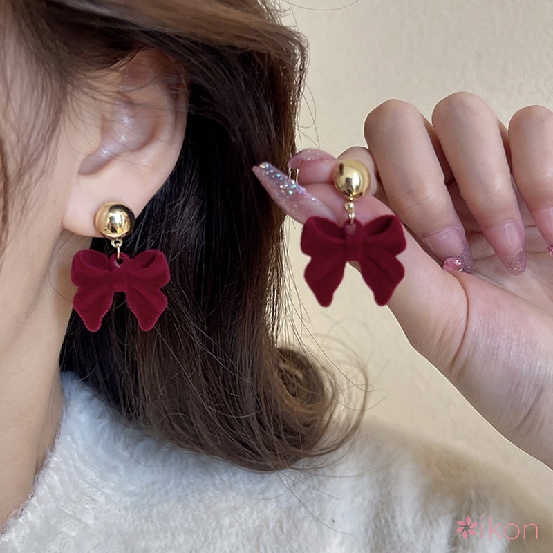Women Earrings Gentle Earrings Hairy Wine Red Velvet Earrings Petite