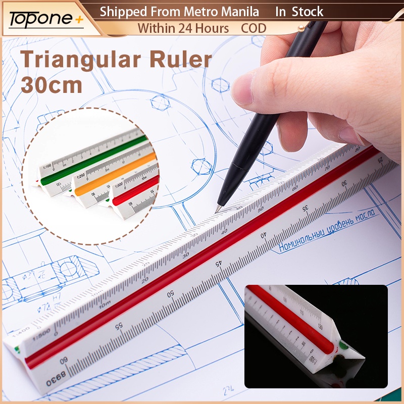 Triangular Scale Ruler 30cm Aluminium Triangle Scale Ruler Measuring