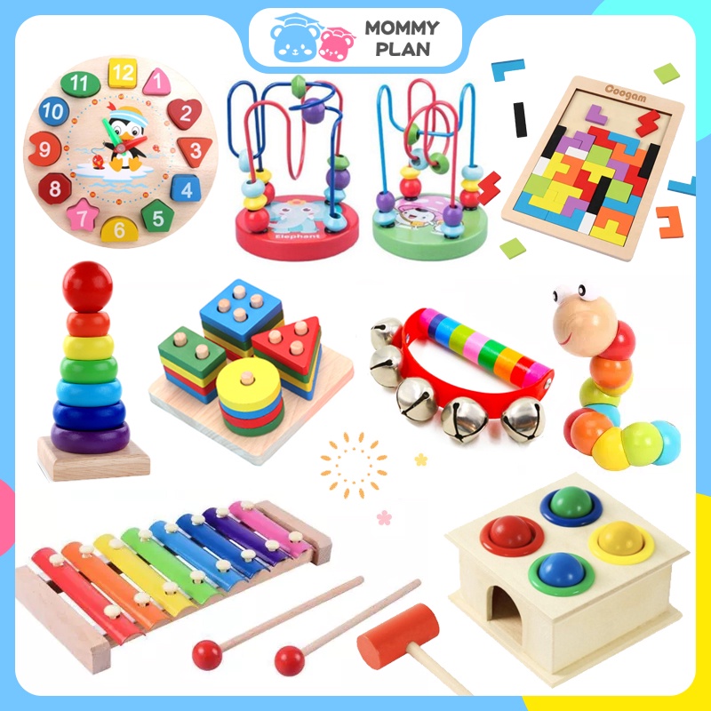 Baby Wooden Educational Toys Montessori Early Learning Building Blocks ...