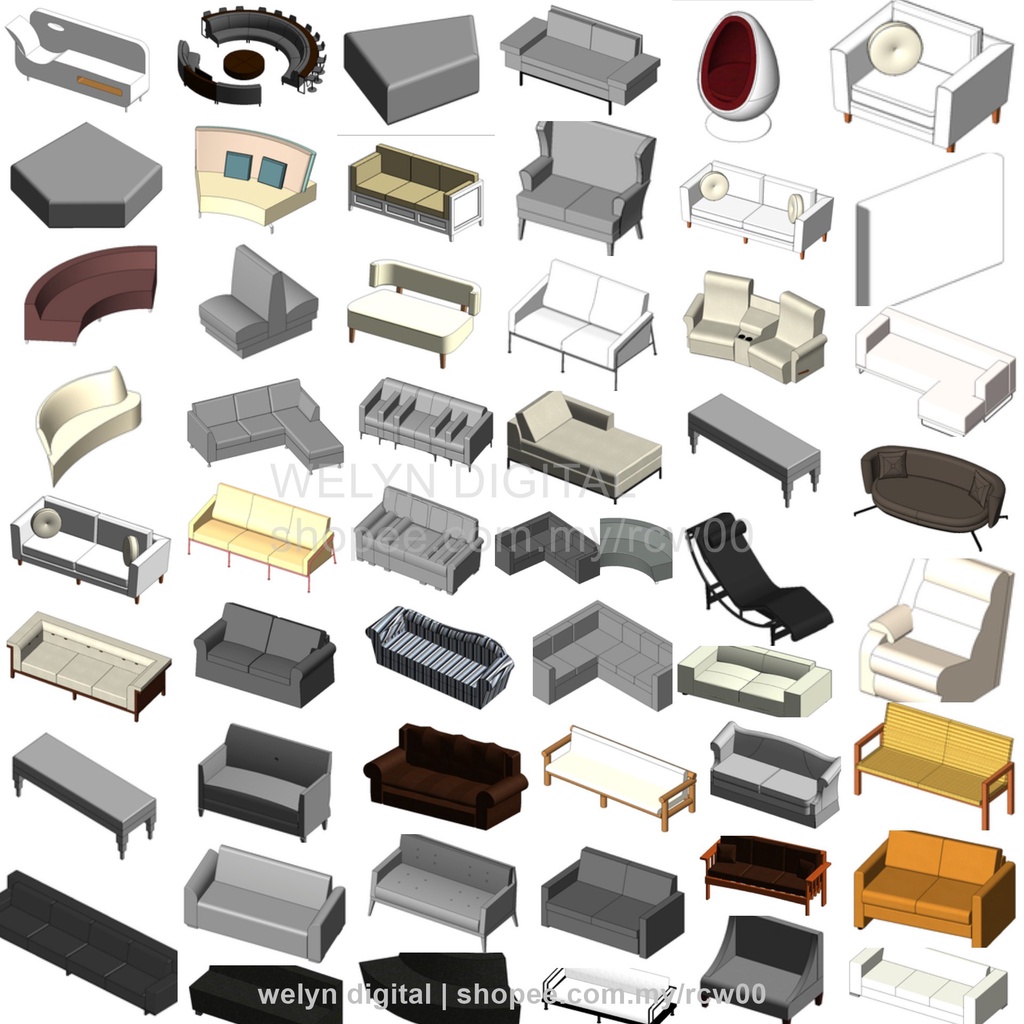 Autodesk | Revit 2024 | 160 Sofa set Revit Family Files MATERIALS for ...