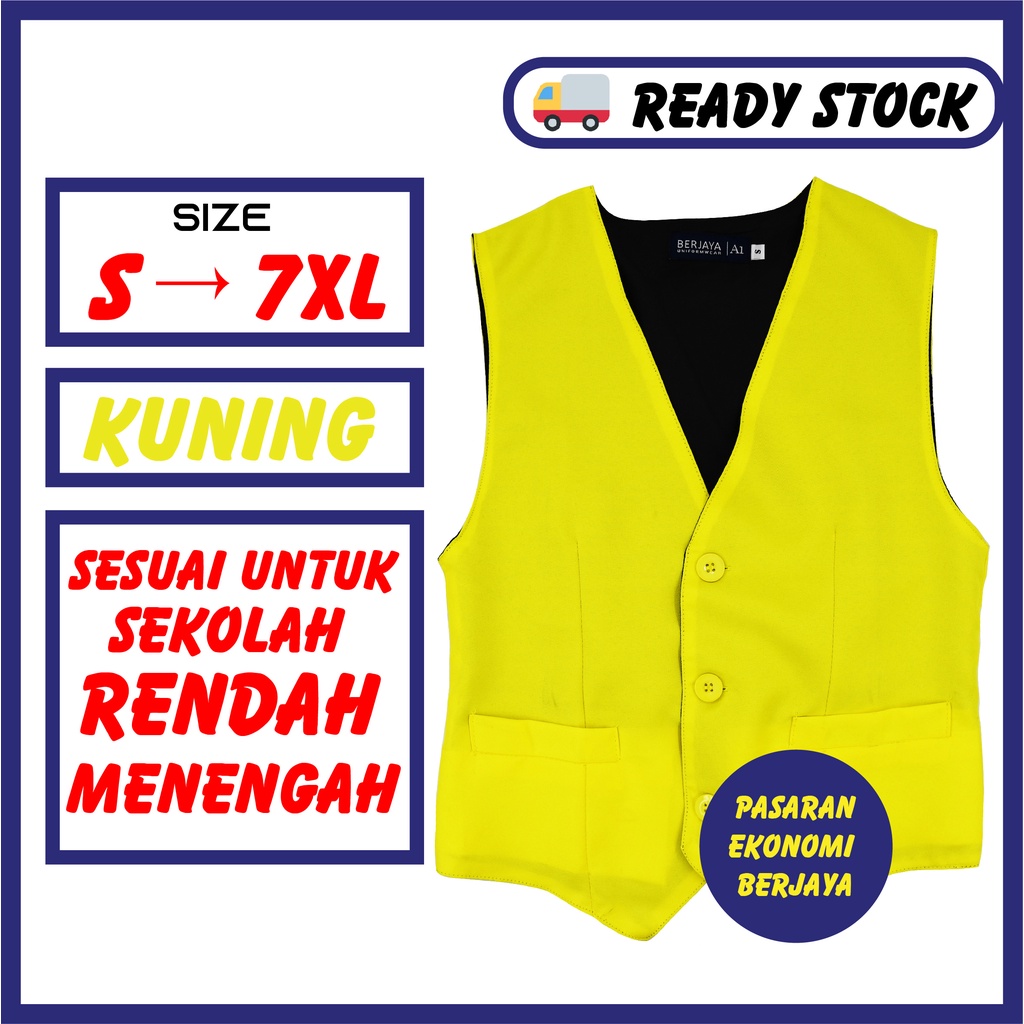 VEST SEKOLAH KUNING PLUS SIZE YELLOW SCHOOL VEST UNIFORM PENGAWAS