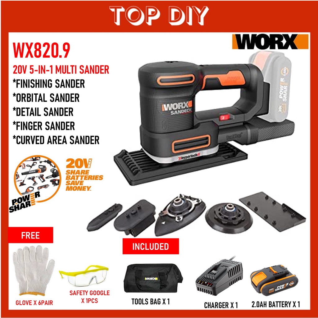 WORX WX820.9 20V Cordless 5 IN 1 Multi Sander Shopee Malaysia