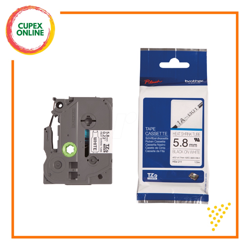 BROTHER HSE211 HeatShrink Tube Black On White 5.8mm (cupex) Shopee