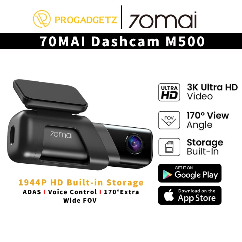 70mai M500 Smart Dashcam Car Recorder 1944P 2.7K, eMMC Built-In Storage, Data Effect Overlay, GPS & GLONASS, User Trip Data, ADAS, TPMS Alert, Parking Mode