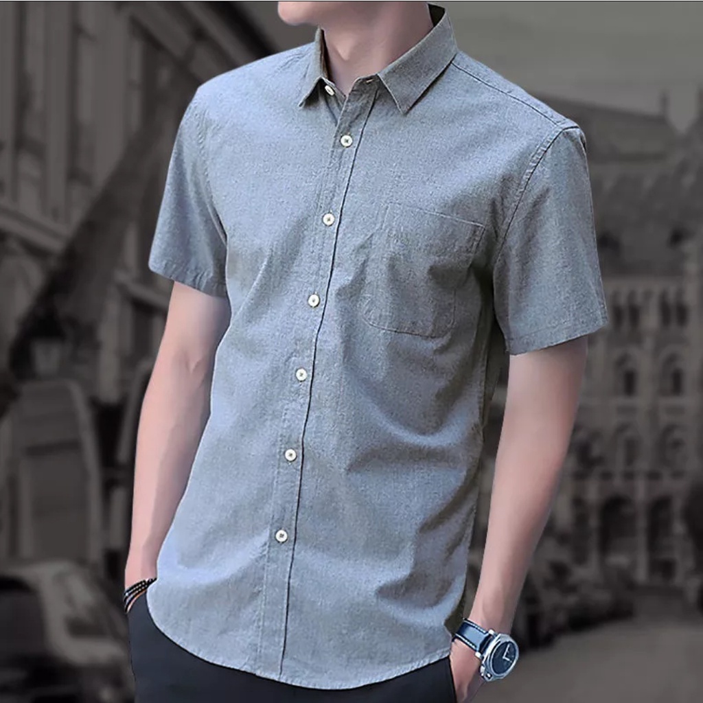 Men's Shirt Plain Kemeja Lelaki Short Sleeve office Shirt Slim Fit Men