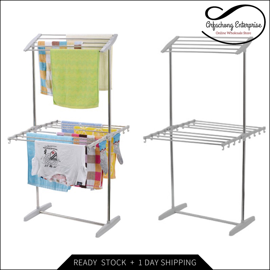 2 Layer Towel Rack Clothes Hanger Towel Foldable Toilet Rack Drying ...
