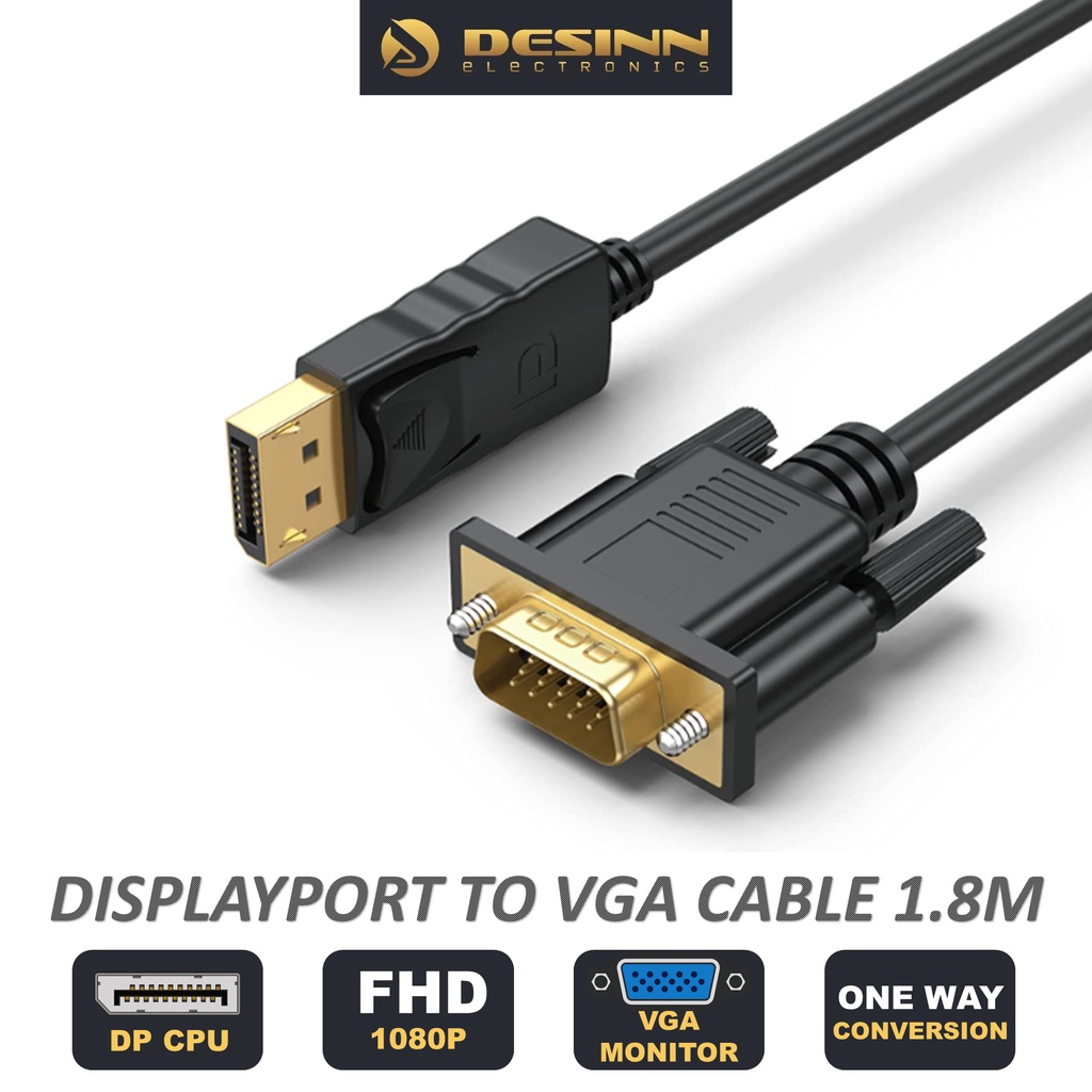 DisplayPort to VGA Cable 1.8m Display Port DP to VGA Adapter Male to Male for Computer Laptop TV