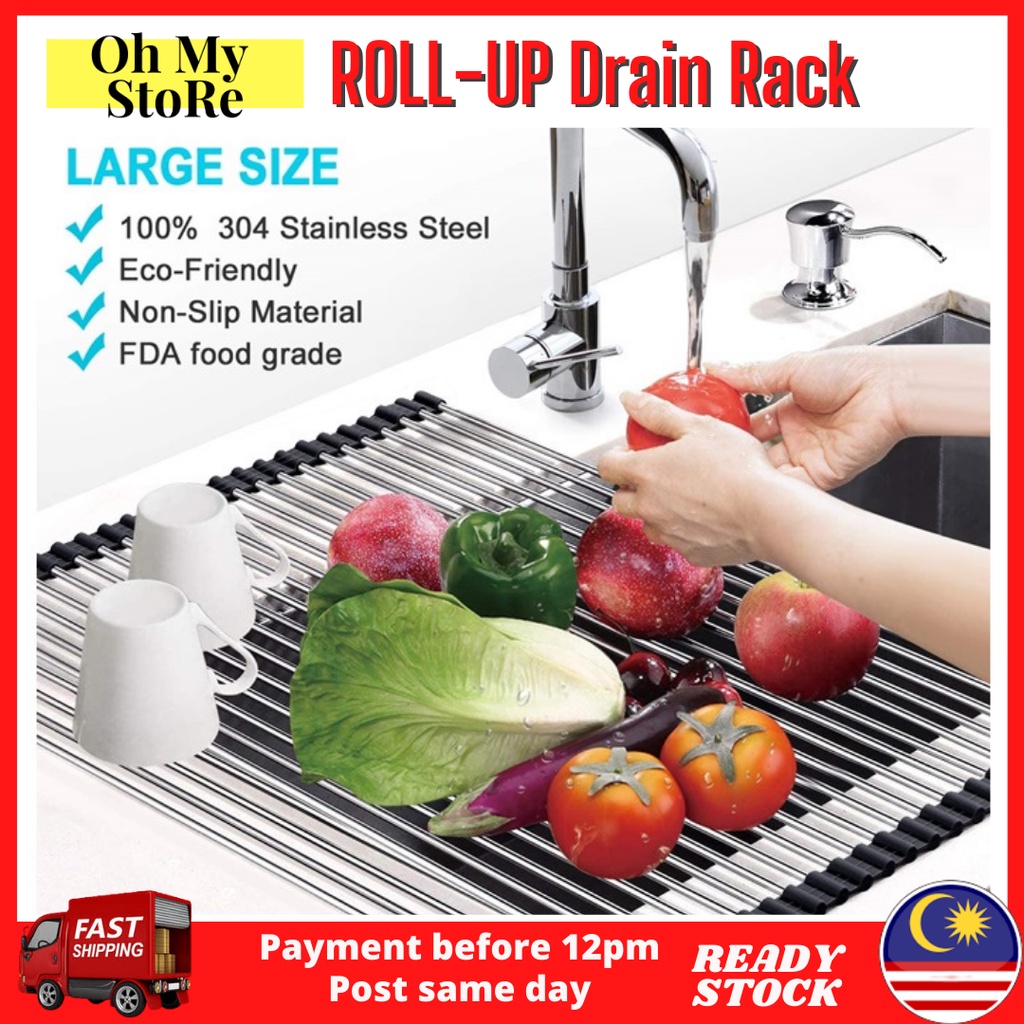 Large Size RollUp Foldable Dish Drying Rack Stainless Steel Dish
