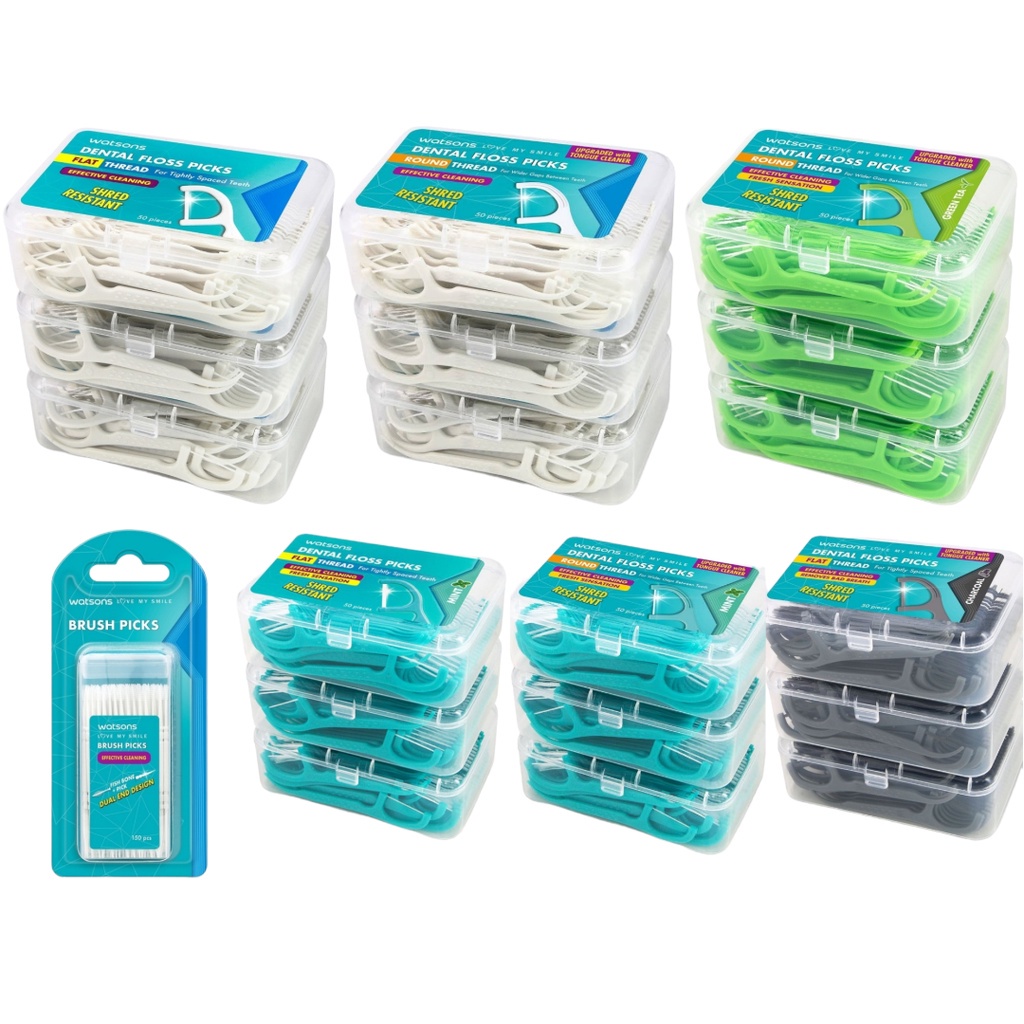 WATSONS Dental Floss Picks (50's X 3boxes)Mint - Round / Flat Thread ...