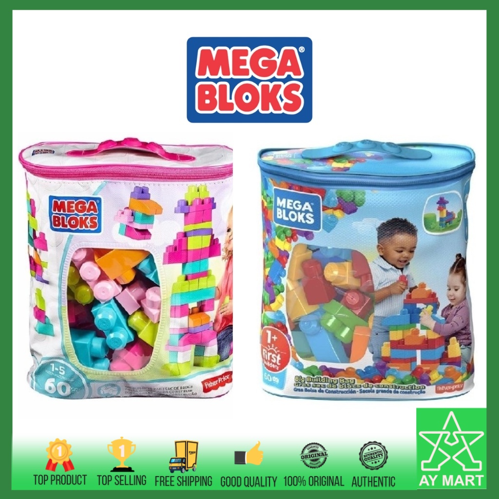 Fisher Price Mega Bloks Big Large Building Blocks Bag Blue & Pink 60
