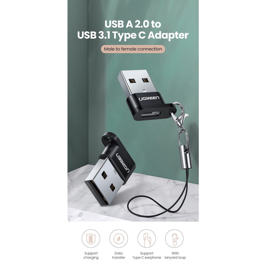 UGREEN USB A 2.0 Male to USB 3.1 Type C Female Connector Adapter ...