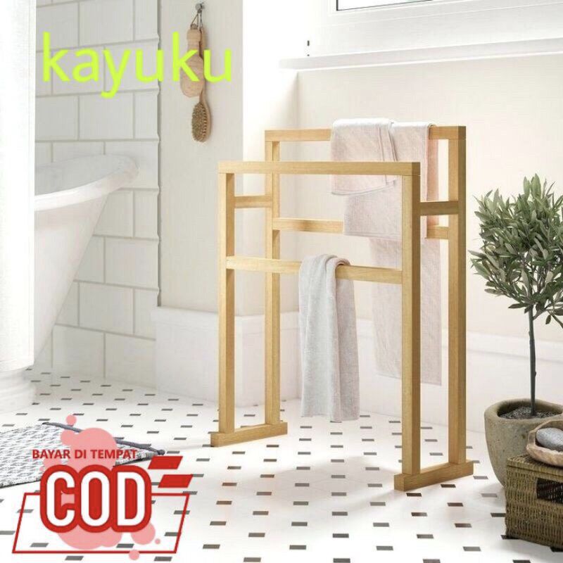 KAYU Aesthetic Towel Rack/sejadah Rack Minimalist Wooden Towel Holder ...