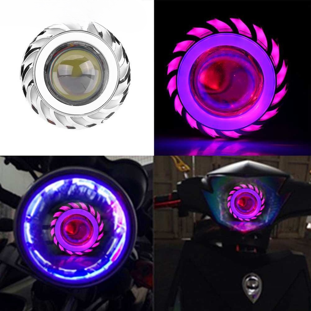 Motorcycle LED Headlight Waterproof Projector Lens Dual Angel Devil Eye ...