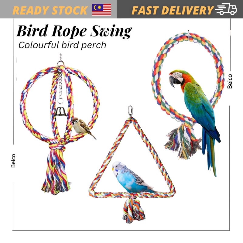 Bird Triangle Rope Swing Ring Perche Bird Rope Perch Cage Chew Toy