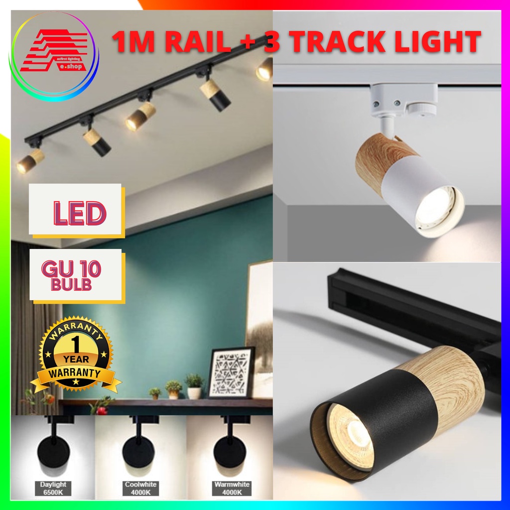 Modern Led TRACK LIGHT 3+1 White / Black Wood Design without GU10 bulb ...