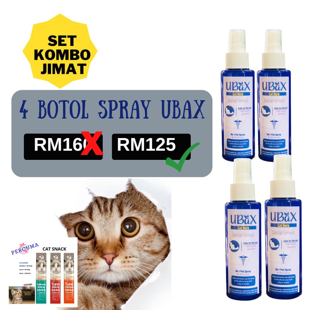 Spray Ubax Kucing Kutu Kucing Kurap Luka Hama Pets Fungus 100mL CAT HERO 4 Bottles Shopee
