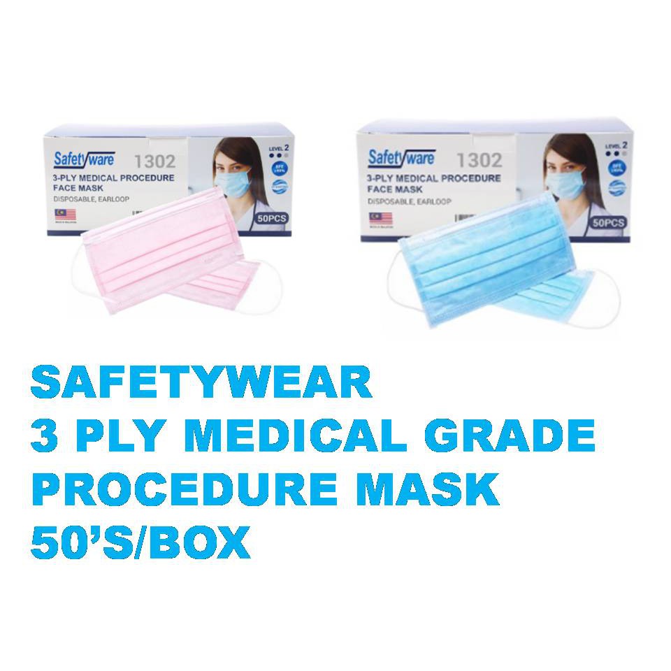 SAFETYWARE 3 PLY MEDICAL GRADE PROCEDURE MASK 50'S/BOX | Shopee Malaysia