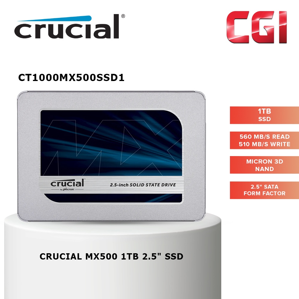 Crucial MX500 1TB 3D NAND SATA 2.5-inch 7mm (with 9.5mm adapter) Internal  SSD, CT1000MX500SSD1