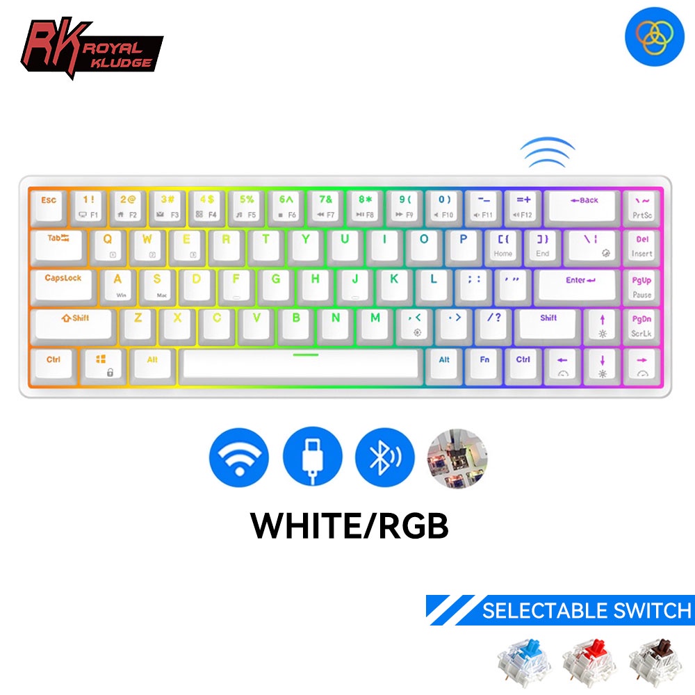 Royal Kludge RK837 RKG68 Mechanical Mini Wireless Keyboard With 60 Percent RGB Backlit RK G68- RK/Cherry/Gateron Switch