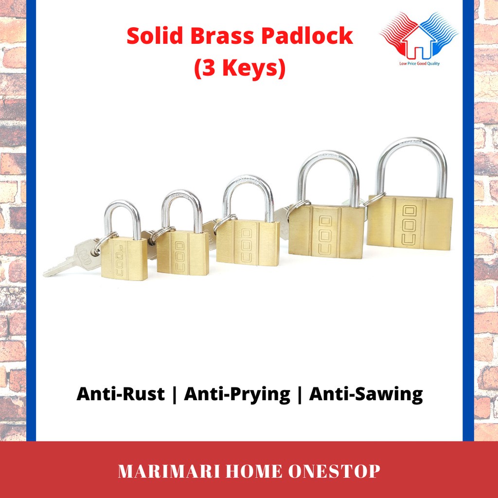 COD High Quality Solid Brass Padlock with 3 Keys (±25mm - ±60mm ...