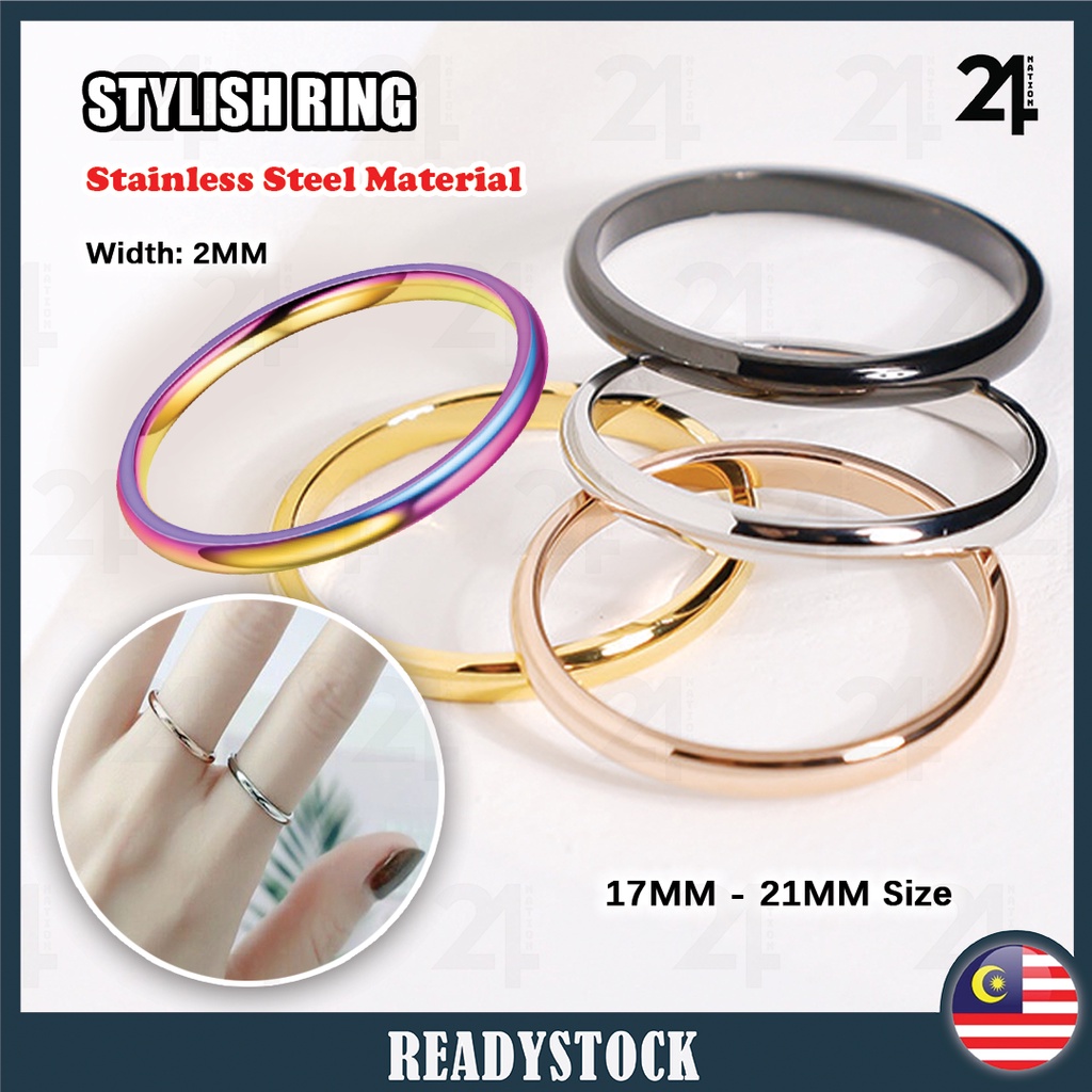 2MM STYLISH RING Smooth Titanium Stainless Steel Cincin Anti-rust Ring ...