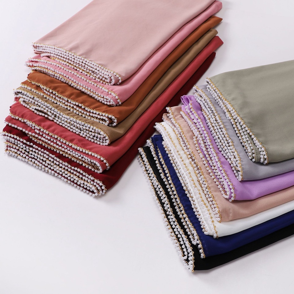 Chiffon Double Chain Beaded Scarf Muslim Gauze Headscarf Malay hijab