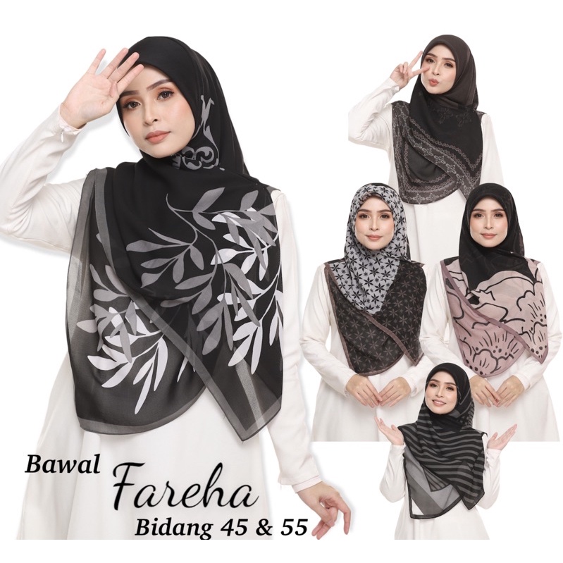 Tudung Bawal Chiffon Voile Fareha Bidang 55 Bidang 45 Serelum Sarung ...